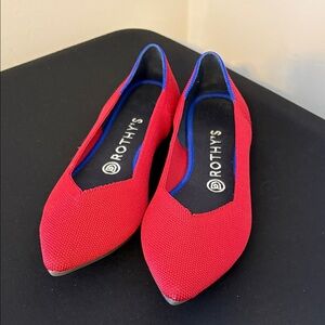 Rothy's Scarlet Flats with Cobalt Trim